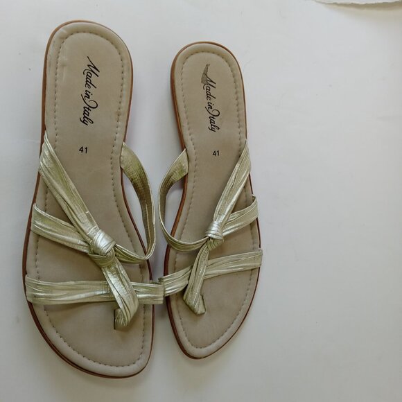 Made In Italy Gold Twist Slip On Sandals Women's Size 10 Euro 41 - Picture 9 of 10